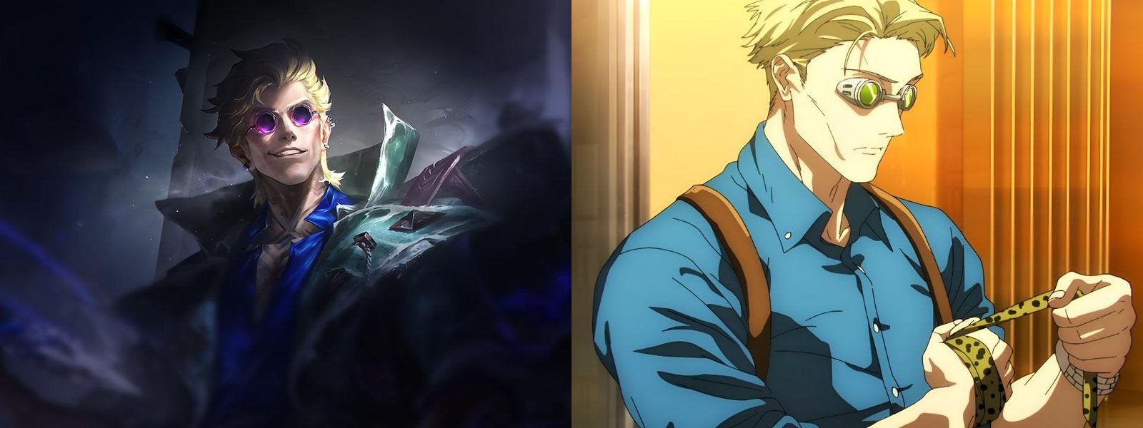 League of Legends' Locke beside Jujutsu Kaisen's Nanami Kento